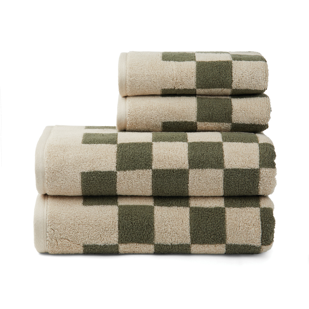 VINGA Elba OCS organic cotton towel, 4 pcs set - green, beige (± PMS 18-0312/ ± PMS 13-0401 TCX)