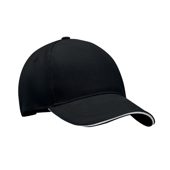 LONG BEACH SINGA - 5 Panel baseball cap 260 gr/m - White/Black