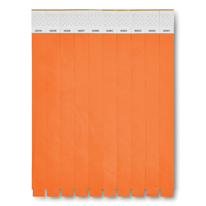TYVEK - One sheet of 10 wristbands - Orange