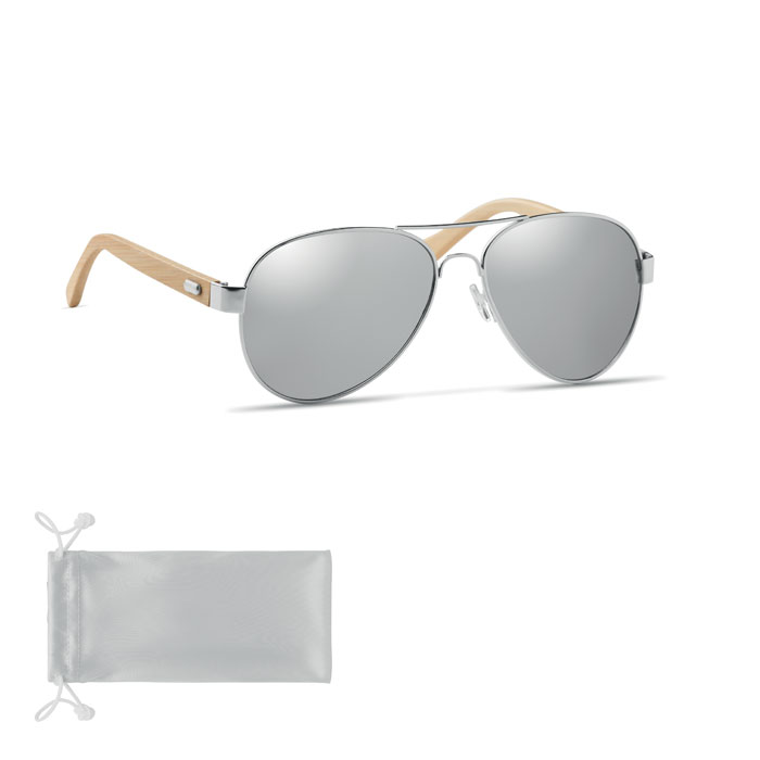 HONIARA - Bamboo sunglasses in pouch - Shiny Silver