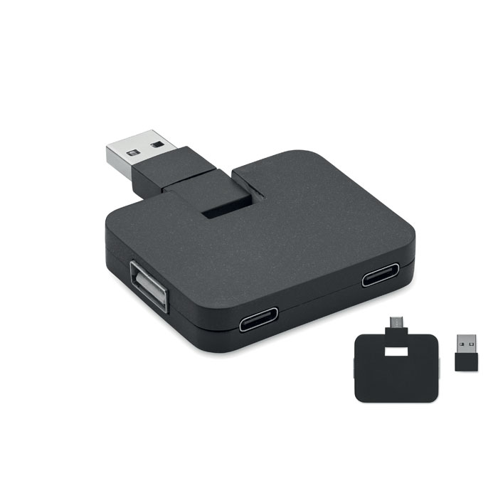SQUARE-C - 4 port USB hub - Black