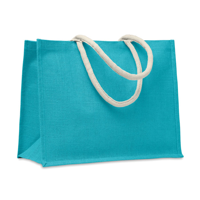 AURA - Jute bag with cotton handle - Turquoise